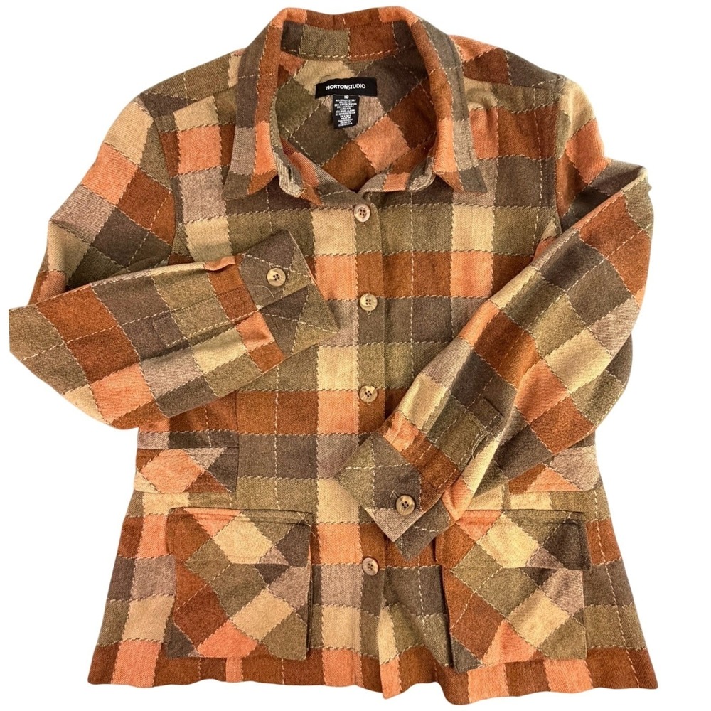 Vintage Women's Patchwork Plaid Button Up Shacket Size 10 Plaid Boho Hipster